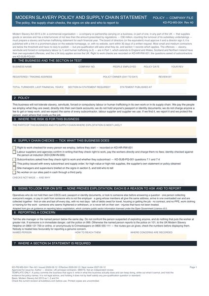 Modern Slavery Policy and Supply Chain Statement preview