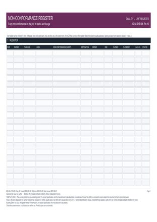 Non-Conformance Register preview