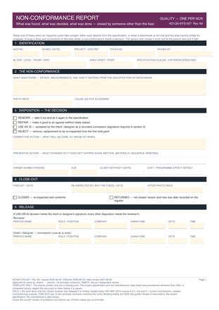 Non-Conformance Report preview