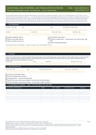 Occupational Health Referral and Fitness Certificate Record preview