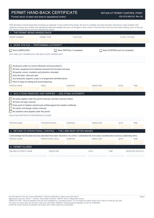 Permit Hand-Back Certificate preview