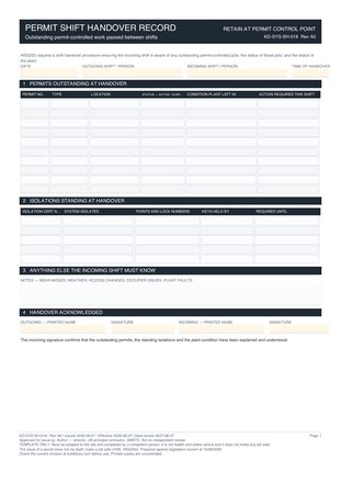 Permit Shift Handover Record preview