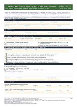 Plant Operator Authorisation and Competence Record preview