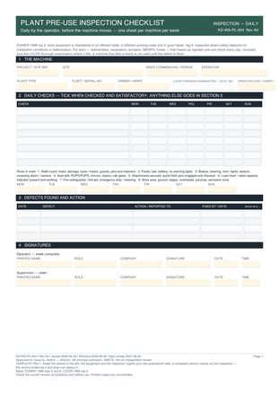 Plant Pre-Use Inspection Checklist preview