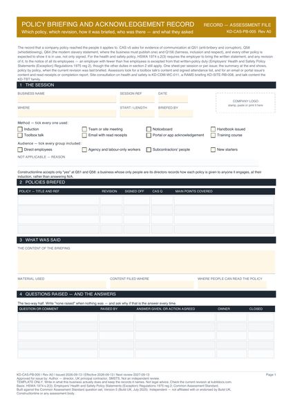 Policy Briefing and Acknowledgement Record preview