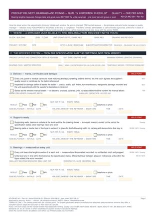 Precast Delivery, Bearings and Fixings — Quality Inspection Checklist preview