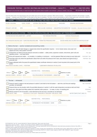 Pressure Testing — Water, Heating and Gas-Free Systems — Quality Inspection Checklist preview