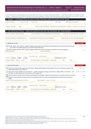 Render Repair and Re-Rendering of Existing Walls — Survey, Removal, Making Good and New Coats — Quality Inspection Checklist preview
