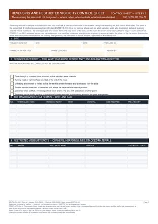 Reversing and Restricted Visibility Control Sheet preview