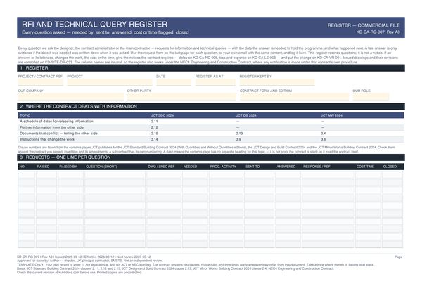 RFI and Technical Query Register preview