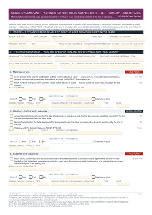 Single-Ply Membrane — Fastening Pattern, Welds and Peel Tests — Quality Inspection Checklist preview