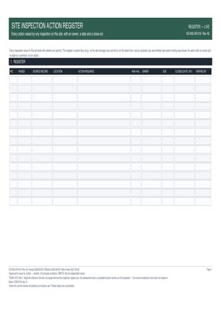 Site Inspection Action Register preview