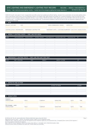 Site Lighting and Emergency Lighting Test Record preview