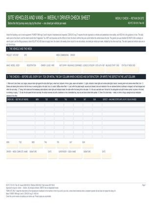 Site Vehicles and Vans — Weekly Driver Check Sheet preview