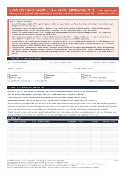 Snag List and Handover — Home Improvements preview