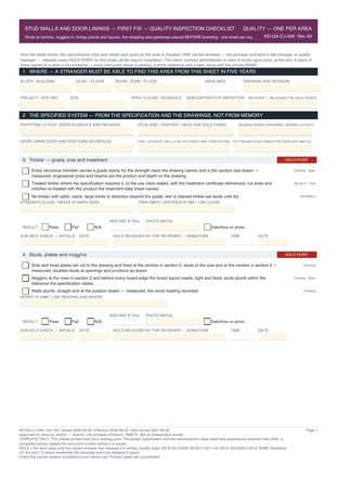 Stud Walls and Door Linings — First Fix — Quality Inspection Checklist preview