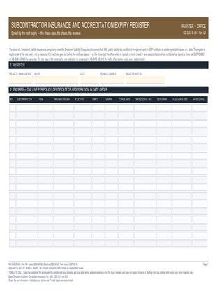 Subcontractor Insurance and Accreditation Expiry Register preview