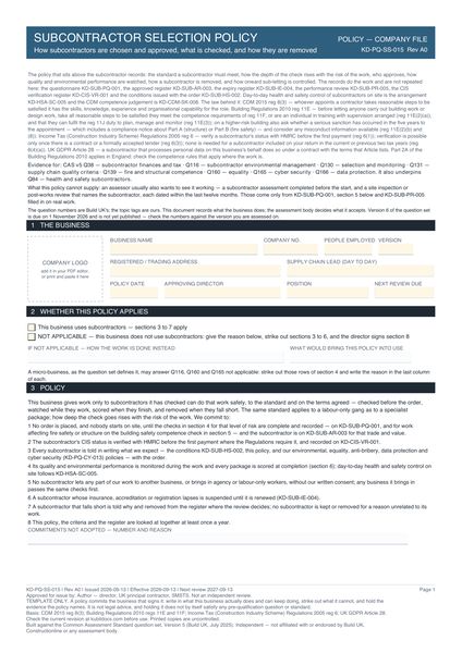 Subcontractor Selection Policy preview