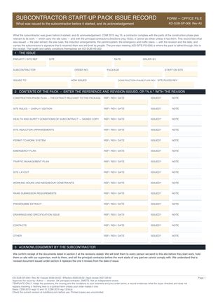 Subcontractor Start-Up Pack Issue Record preview