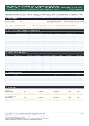 Temporary Electrics Inspection Record preview