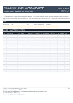 Temporary Works Register and Design Check Record preview