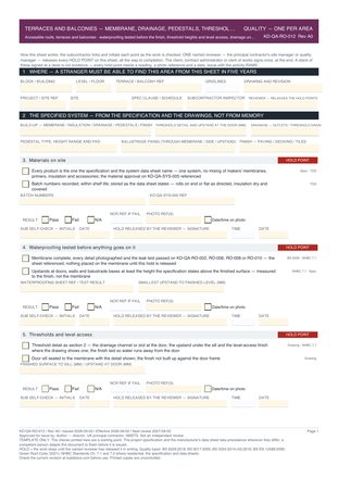 Terraces and Balconies — Membrane, Drainage, Pedestals, Thresholds and Balustrade Fixings — Quality Inspection Checklist preview