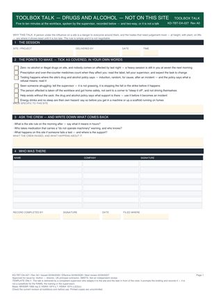 Toolbox Talk — Drugs and Alcohol — Not on This Site preview