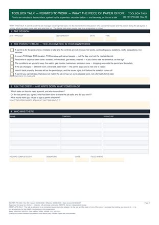 Toolbox Talk — Permits to Work — What the Piece of Paper Is For preview