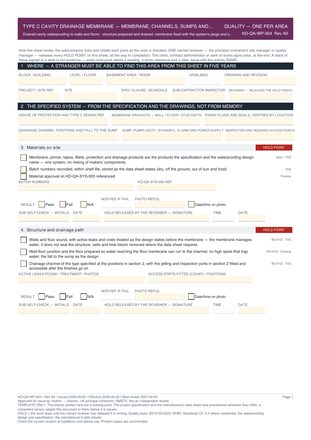 Type C Cavity Drainage Membrane — Membrane, Channels, Sumps and Pumps — Quality Inspection Checklist preview