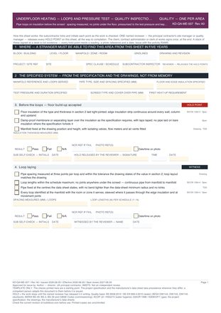 Underfloor Heating — Loops and Pressure Test — Quality Inspection Checklist preview