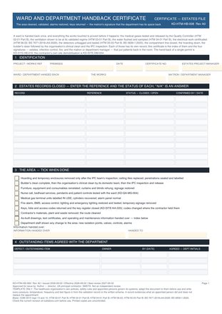 Ward and Department Handback Certificate preview