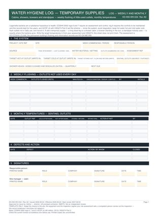 Water Hygiene Log — Temporary Supplies preview