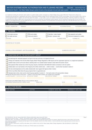 Water Systems Work Authorisation and Flushing Record preview