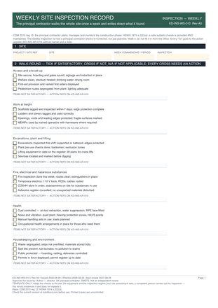 Weekly Site Inspection Record preview