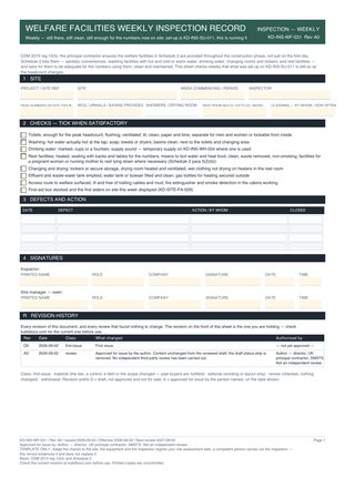 Welfare Facilities Weekly Inspection Record preview