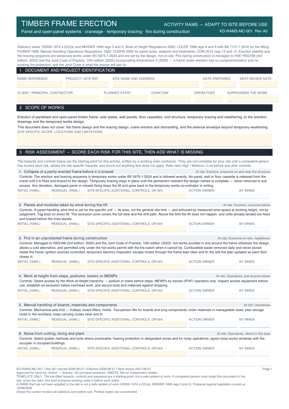 Timber Frame Erection — page one