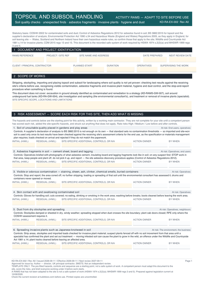 Topsoil and Subsoil Handling — page one