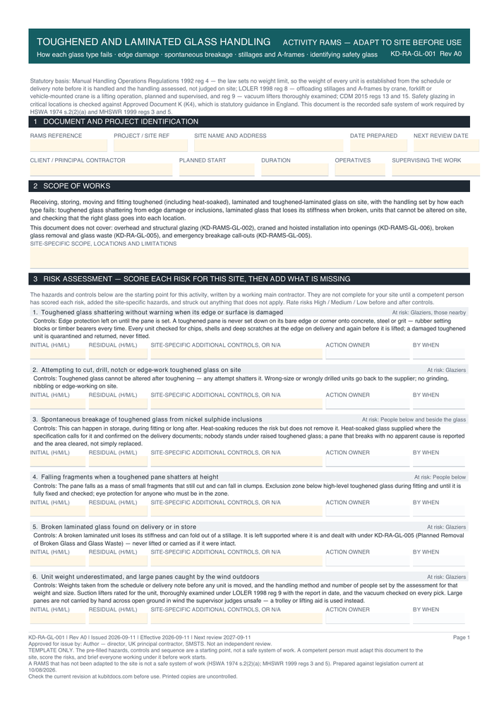 Toughened and Laminated Glass Handling — page one