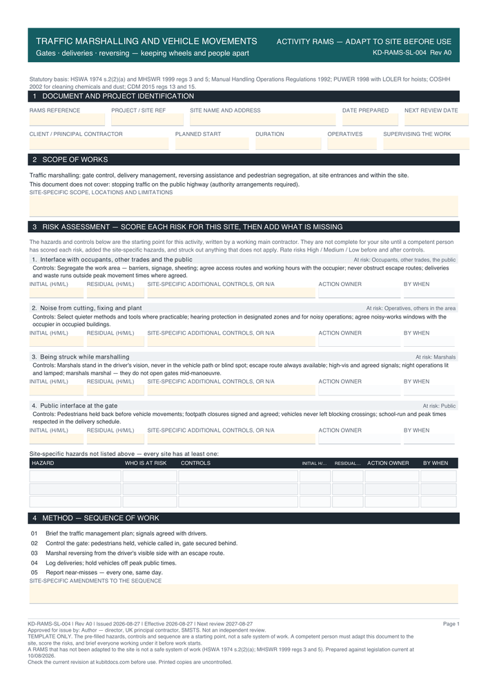 Traffic Marshalling and Vehicle Movements — page one