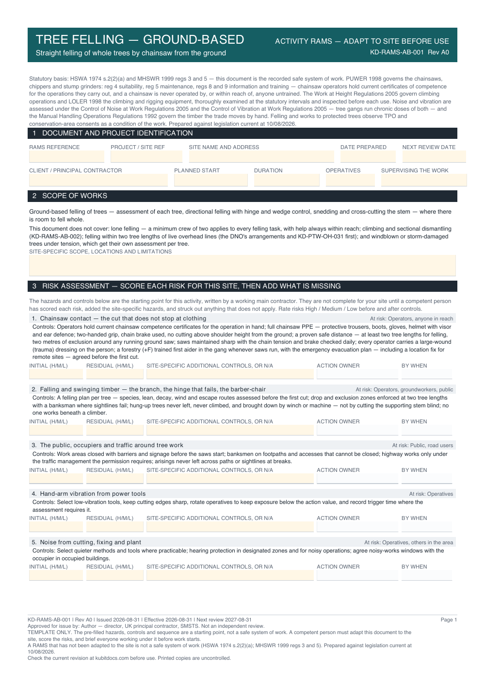 Tree Felling — Ground-Based — page one