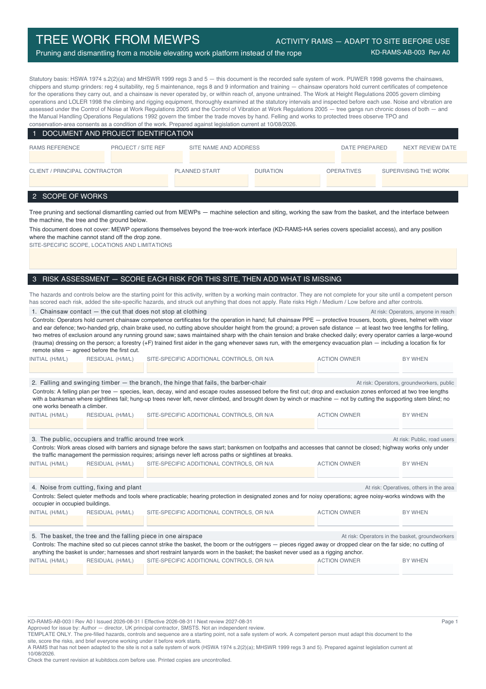 Tree Work from MEWPs — page one