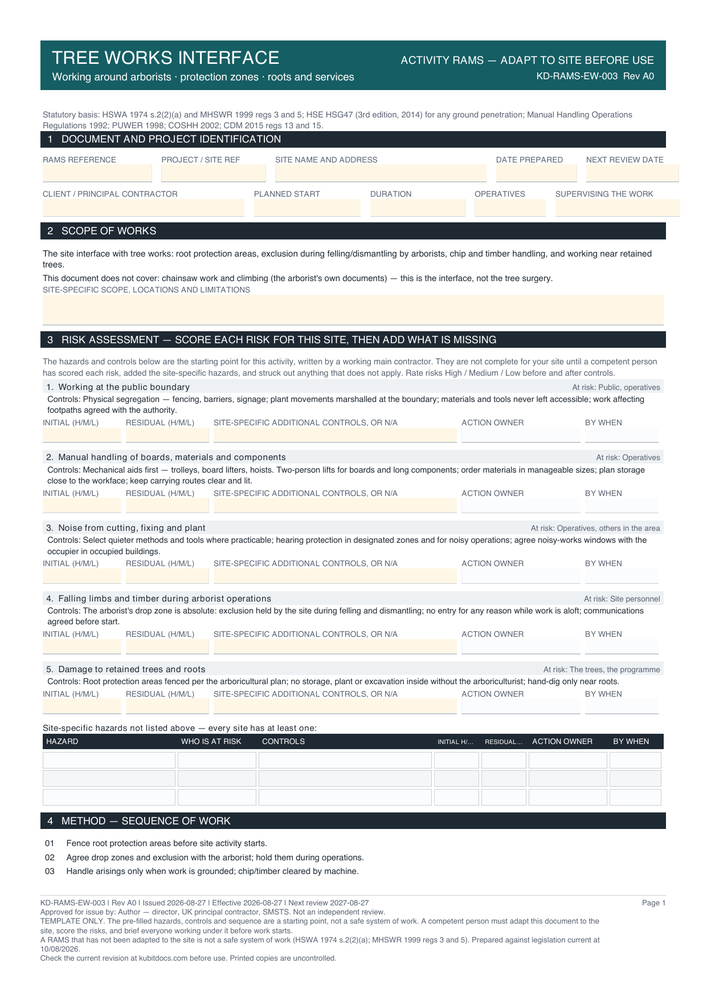Tree Works Interface — page one