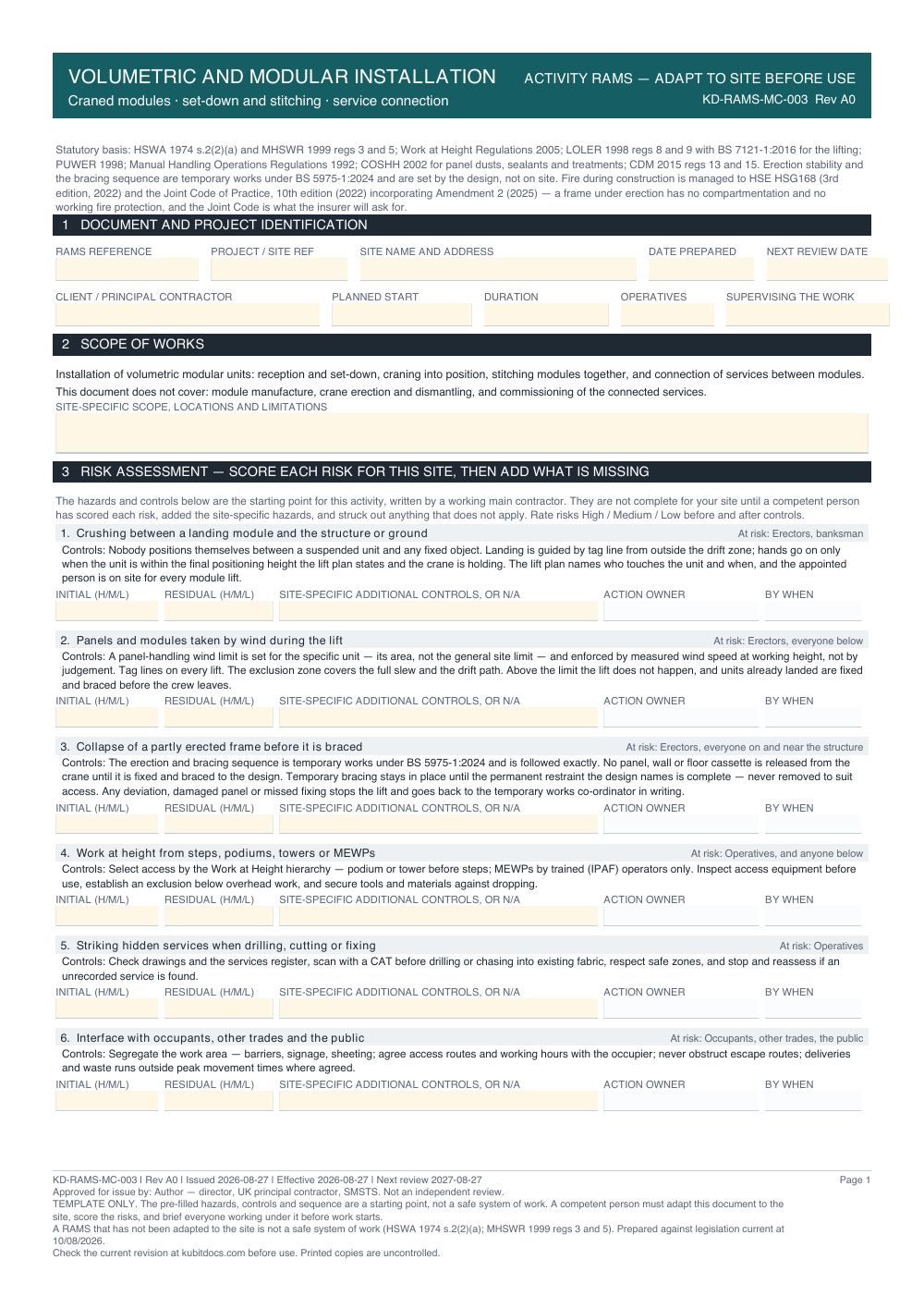 Volumetric and Modular Installation — page one