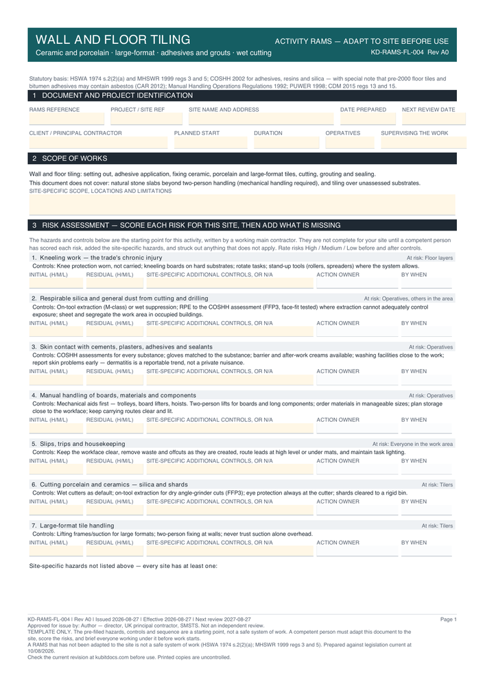 Wall and Floor Tiling — page one