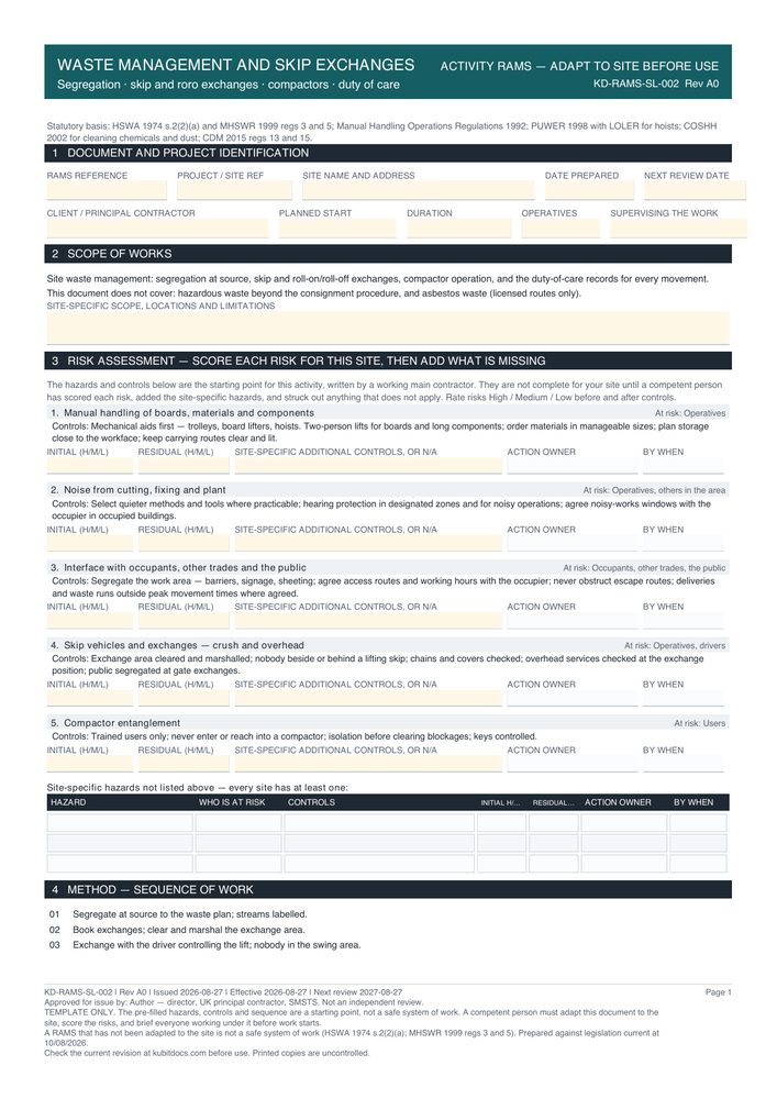 Waste Management and Skip Exchanges — page one