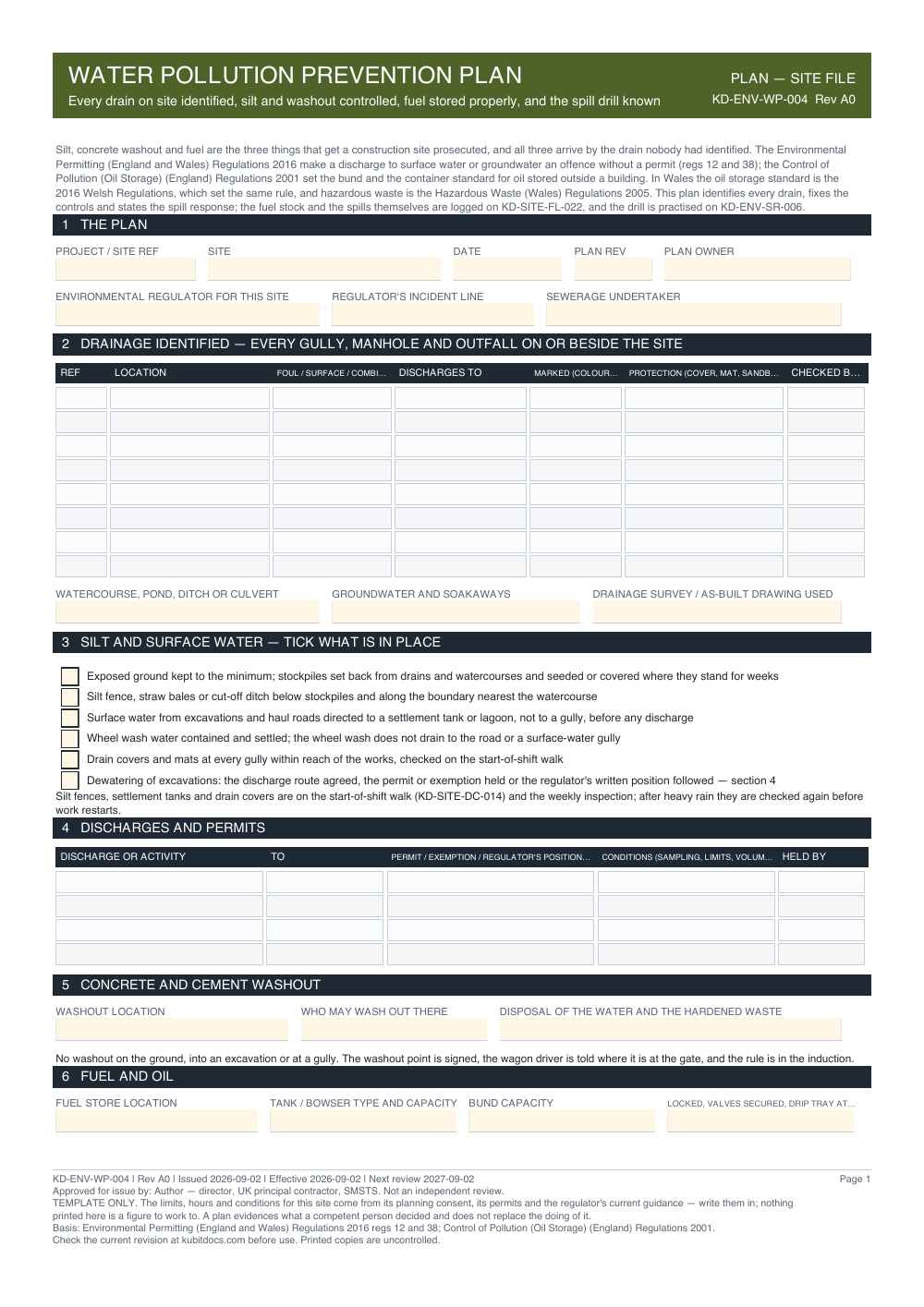 Water Pollution Prevention Plan — page one