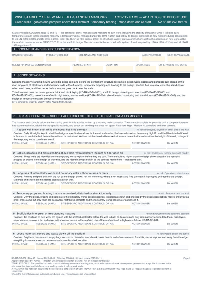 Wind Stability of New and Free-Standing Masonry — page one
