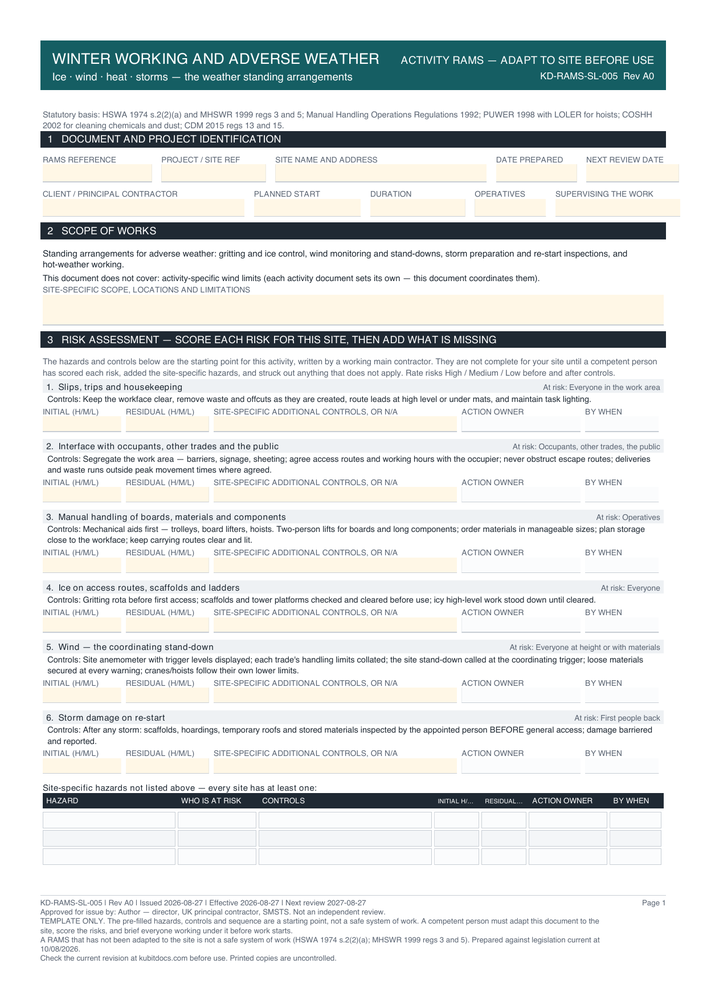 Winter Working and Adverse Weather — page one