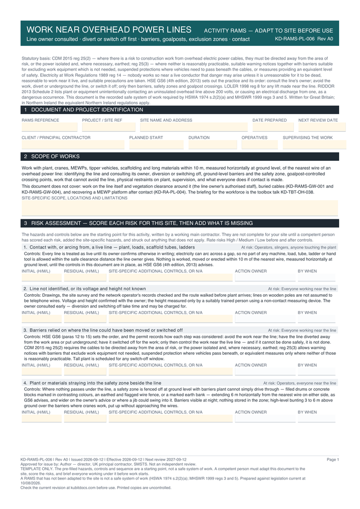 Work Near Overhead Power Lines — page one