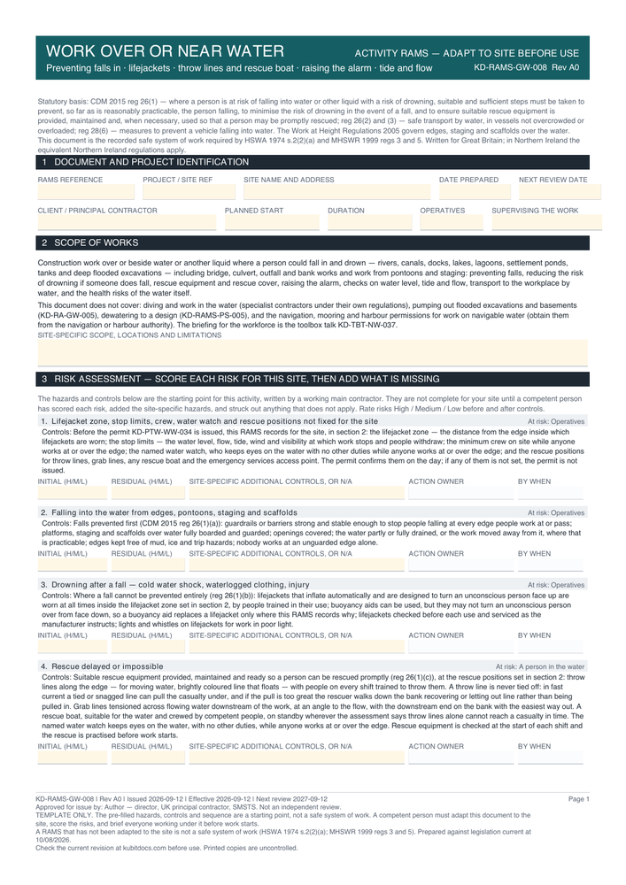 Work Over or Near Water — page one